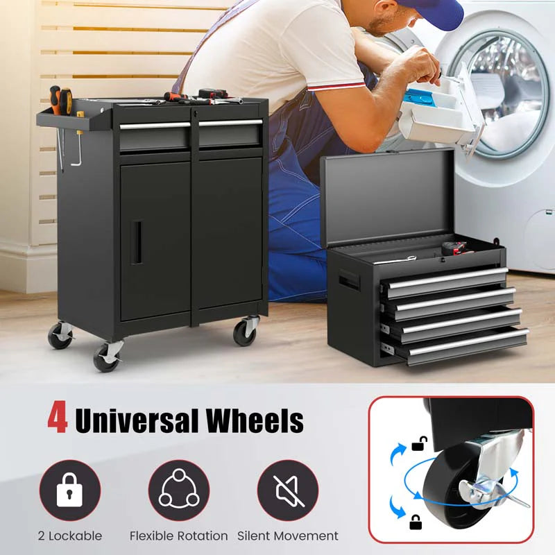 2 In 1 Rolling Tool Chest 5 Drawer Tool Storage Cabinet With Wheels Adjustable Shelf Tool Box Organizer For Garage Warehouse Workshop - Durable Tools For Home Projects