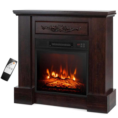 32Quot Solid Electric Fireplace With Mantel 1400W Freestanding Mantel Fireplace Heater With Remote Control Thermostat 6H Timer