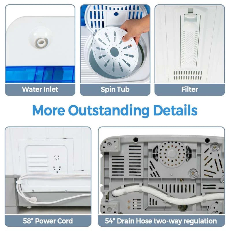 22 Lbs 2 In 1 Portable Washing Machine With Drain Pump Twin Tub Top Load Washer Dryer Combo For Rv Apartment