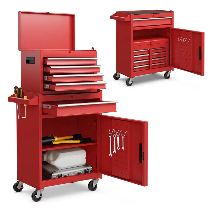 2 In 1 Rolling Tool Chest 5 Drawer Tool Storage Cabinet With Wheels Adjustable Shelf Tool Box Organizer For Garage Warehouse Workshop - Durable Tools For Home Projects