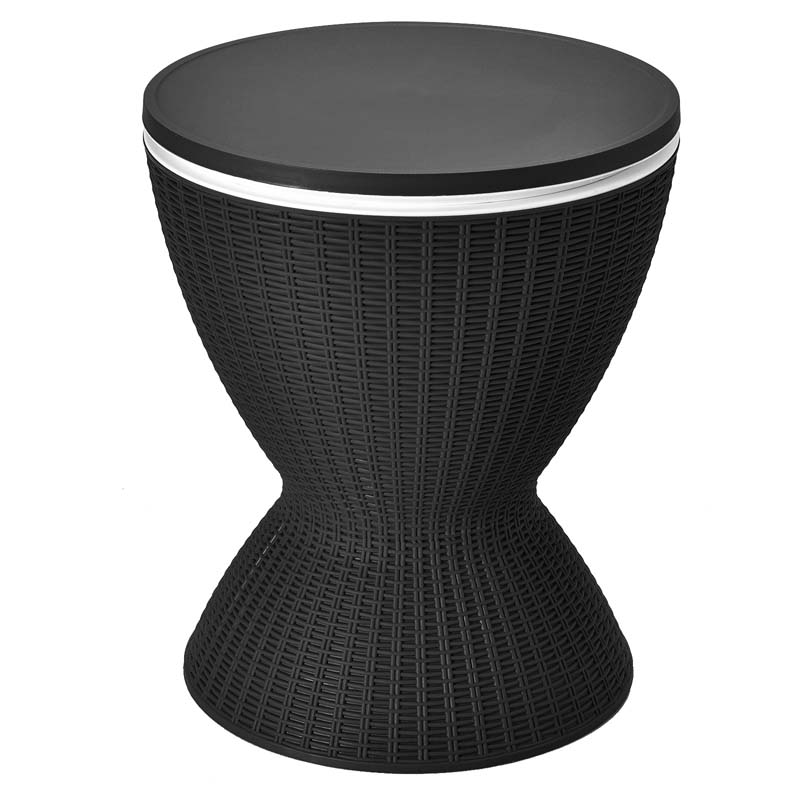 3 In 1 Rattan Outdoor Patio Bar Side Table With Ice Bucket 8 Gallon Ice Cooler Wine Cocktail Table For Deck Pool Party