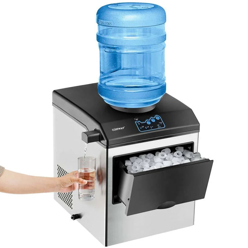 48Lbs24H 2 In 1 Stainless Steel Countertop Ice Maker Machine With Chilled Water Dispenser Amp 5Lbs Ice Storage Basket