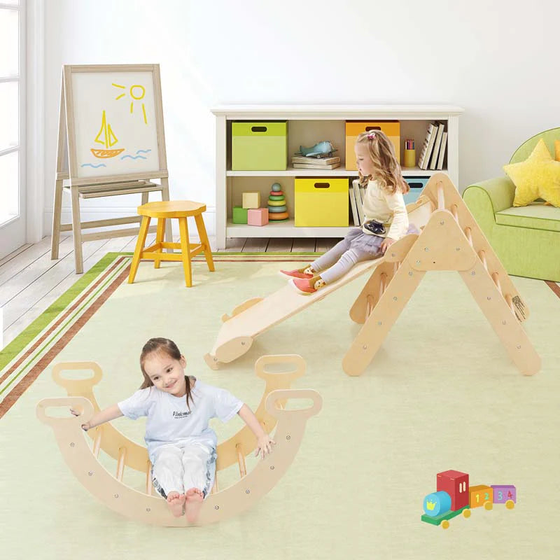 5 In 1 Montessori Wooden Climbing Toys For Toddlers Arch Climber Ladder With Sliding Ramp Kids Triangle Climber Play Gym Set - High Quality Set For Everyday Use