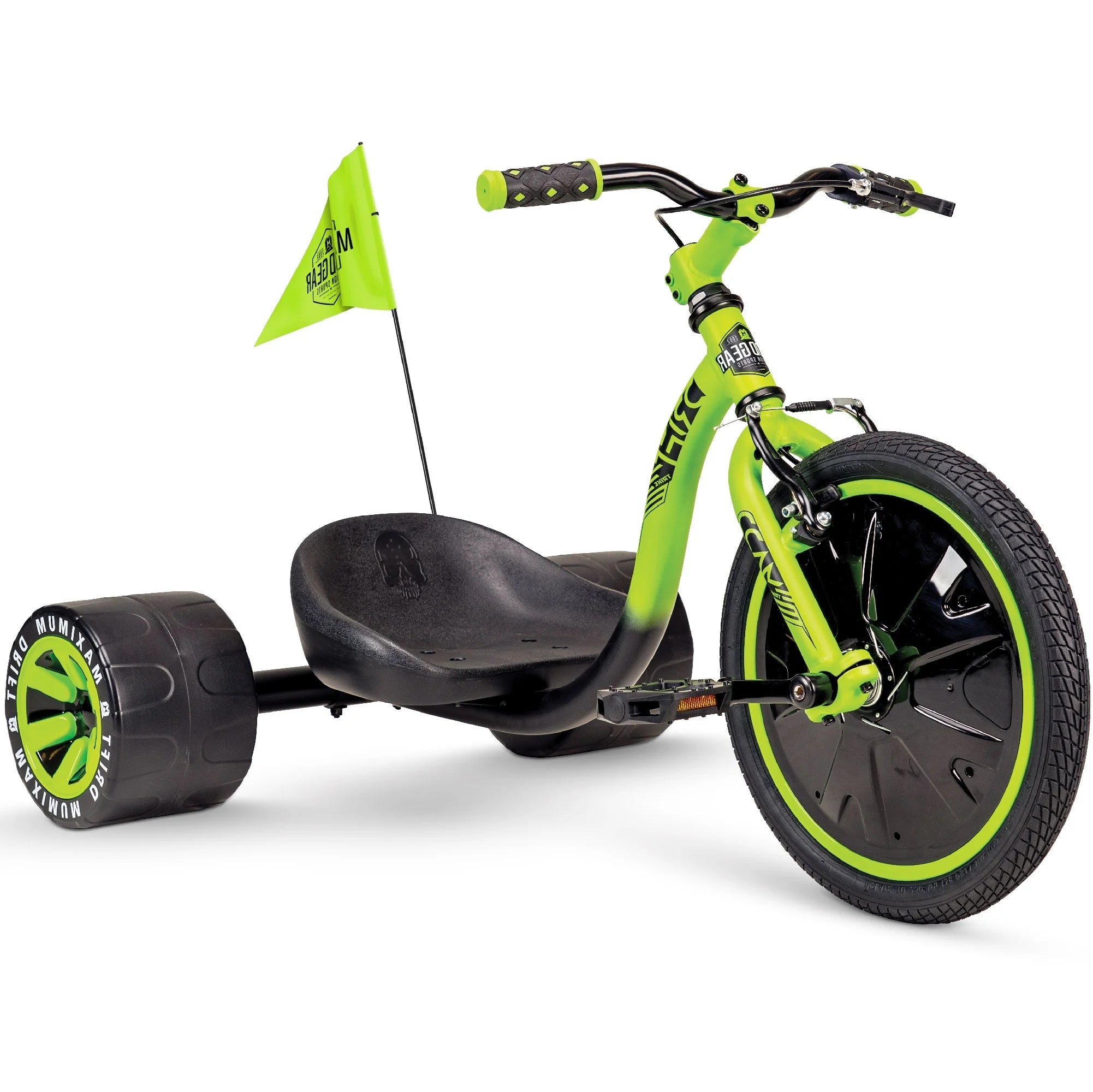 Madd Gear Drift Trike Strong Steel Frame Tricycle Adjustable Seat Black Green Machine 5 Years & up