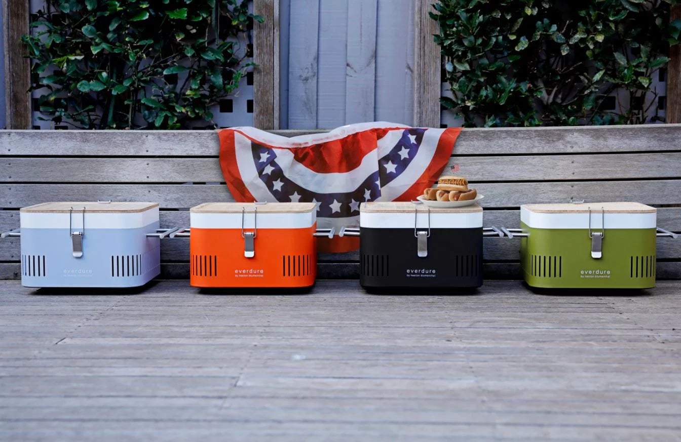 Everdure CUBE Charcoal Grill with Cool Touch Handles, Storage Container and Bamboo Serving Board
