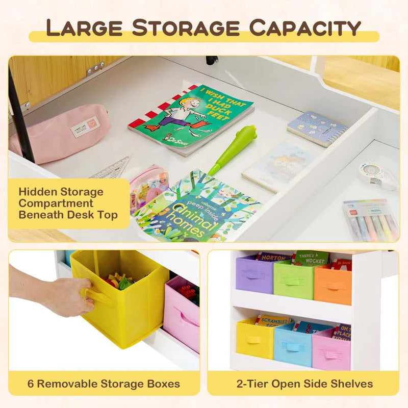 3 In 1 Wood Kids Art Table Amp Easel Set With 2 Chairs 6 Storage Bins Paper Roller Paint Cups Toddler Crafts Activity Table Chair Set - High Quality Set For Everyday Use