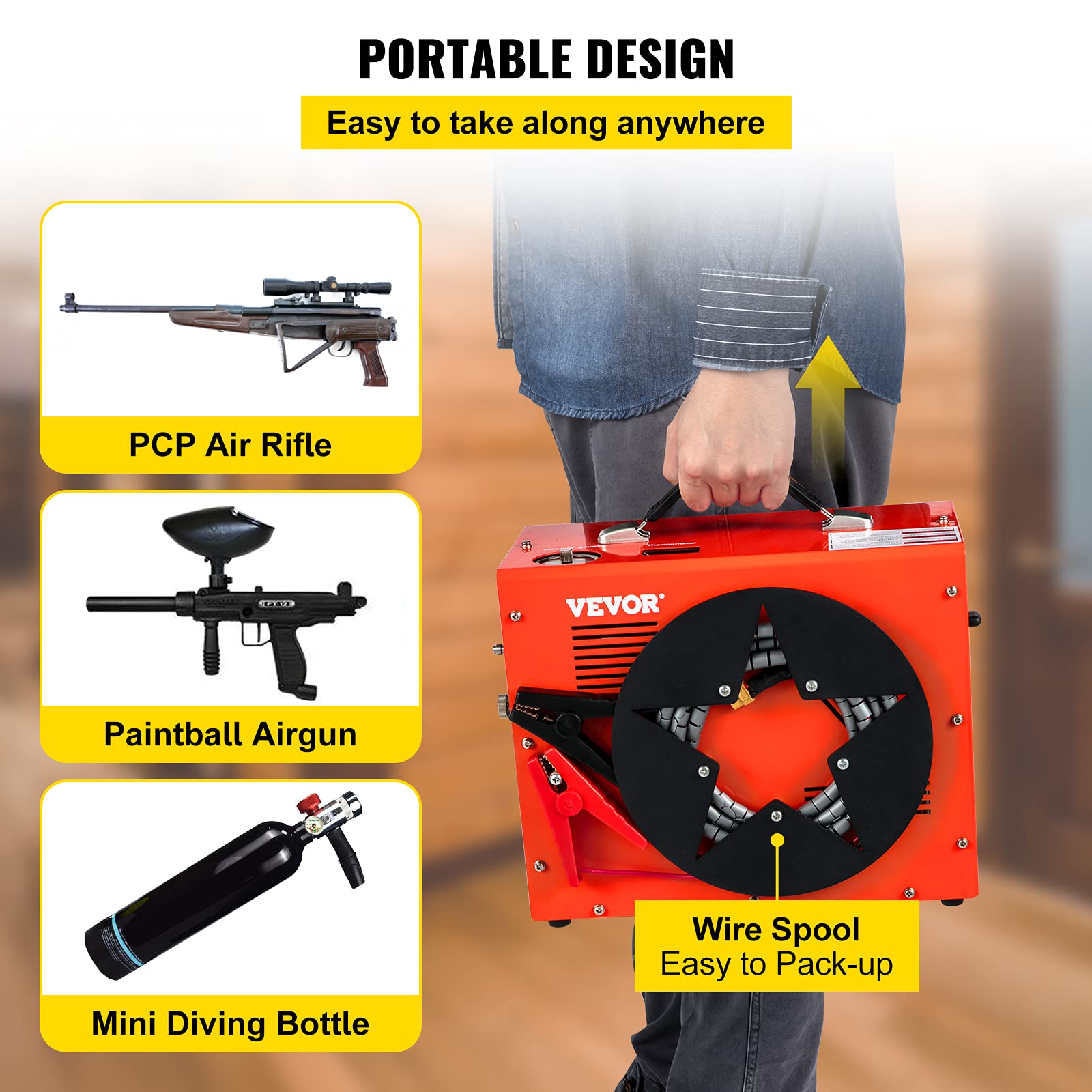 VEVOR PCP Air Compressor, Auto-stop Powered by DC 12V Car or Home AC 110V/220V, 4500Psi/30Mpa/300Bar w/Built-in Water/Oil Adapter &amp; Cooling Fan for Paintball, Scuba, Air Rifle