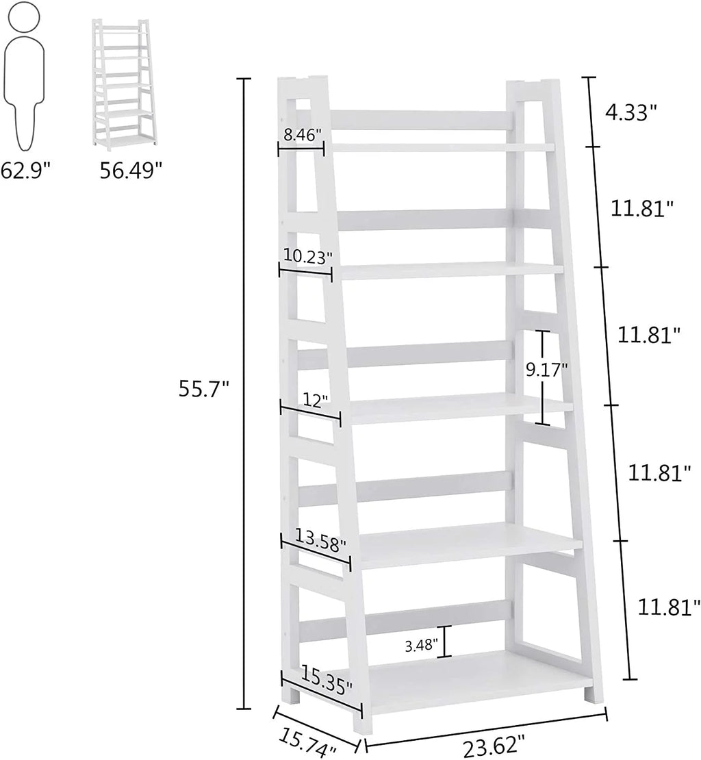5 Tier Ladder Bookshelf Bookcase, 5 Shelf Ladder Shelves for Living Room Home Office