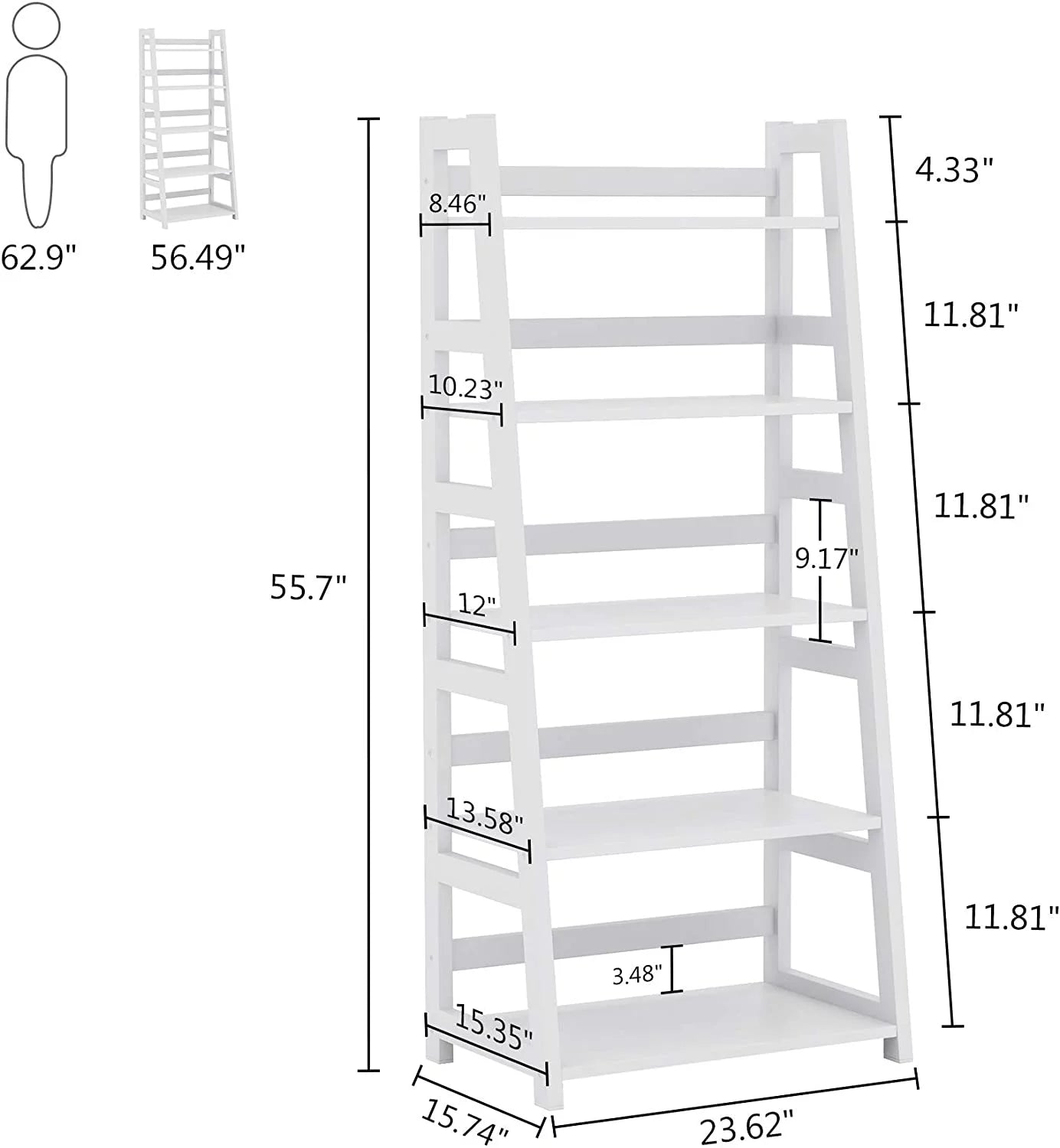 5 Tier Ladder Bookshelf Bookcase, 5 Shelf Ladder Shelves for Living Room Home Office