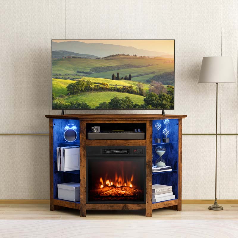 Modern Corner Fireplace Tv Stand With Led Lights For Tvs Up To 50Quot Entertainment Center With Electric Fireplace Amp App Control