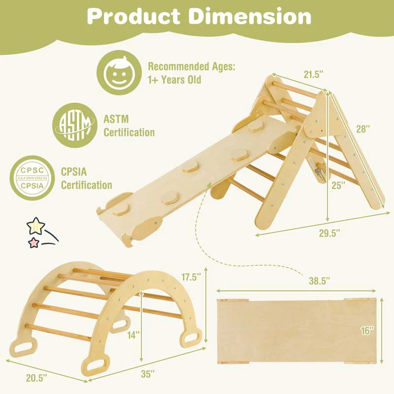 5 In 1 Montessori Wooden Climbing Toys For Toddlers Arch Climber Ladder With Sliding Ramp Kids Triangle Climber Play Gym Set - High Quality Set For Everyday Use
