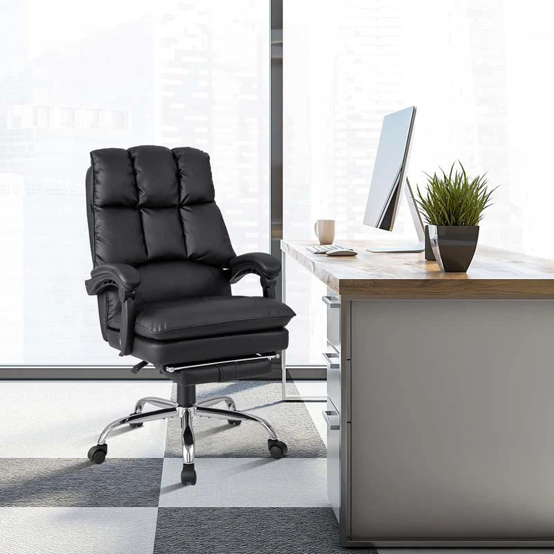 Adjustable Executive Office Reclining Chair With Retractable Footrest 330 Lbs Pu Leather Swivel Computer Desk Chair For Office Home - Comfortable And Ergonomic Design