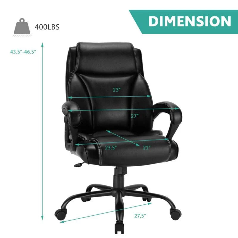 400 Lbs Big Amp Tall Office Chair Leather High Back Executive Chair Wide Seat Swivel Computer Task Desk Chair - Comfortable And Ergonomic Design