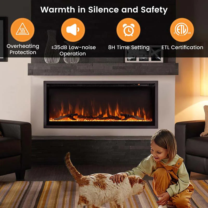 360390394203903950Quot Wide Electric Fireplace Recessedwall Mountedfreestanding 750W1500W Linear Fireplace Heater Insert With 9 Flame Color