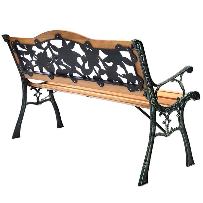 50Quot Garden Park Bench Cast Iron Amp Hardwood Weatherproof Outdoor Bench Patio Porch Loveseat Chair - Comfortable And Ergonomic Design