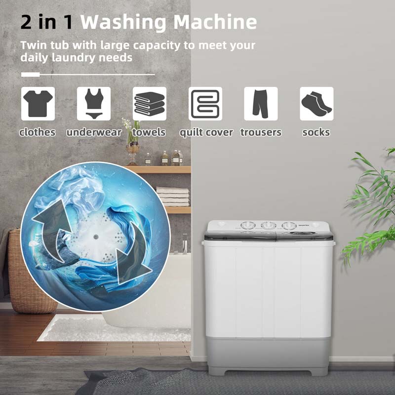 22 Lbs 2 In 1 Portable Washing Machine With Drain Pump Twin Tub Top Load Washer Dryer Combo For Rv Apartment