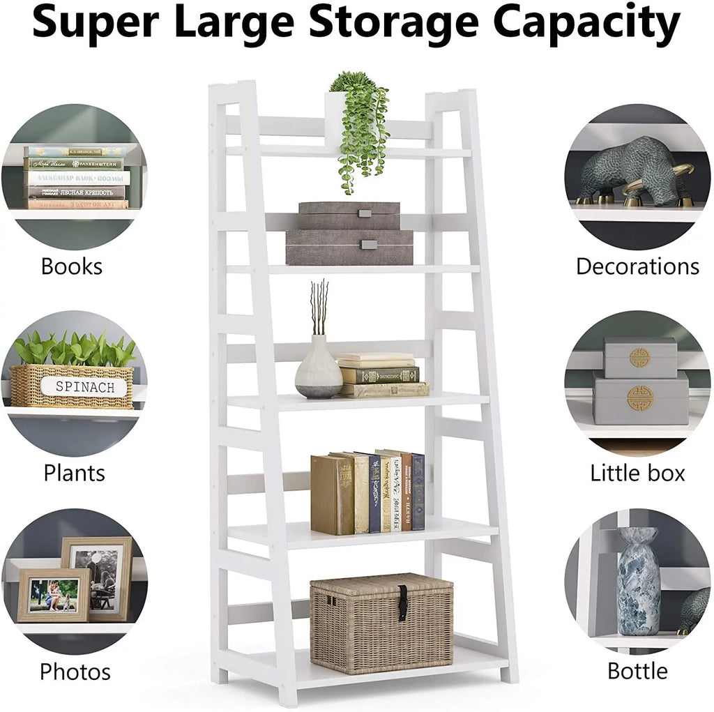 5 Tier Ladder Bookshelf Bookcase, 5 Shelf Ladder Shelves for Living Room Home Office