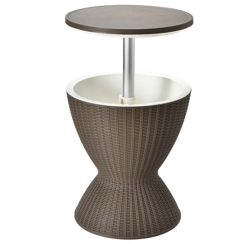 3 In 1 Rattan Outdoor Patio Bar Side Table With Ice Bucket 8 Gallon Ice Cooler Wine Cocktail Table For Deck Pool Party