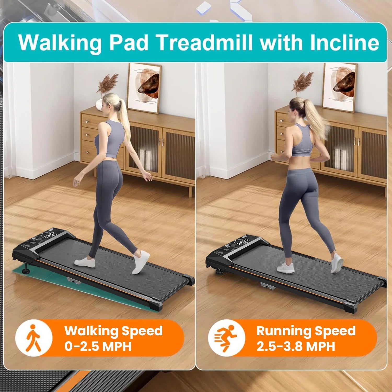 CoolHut Walking Pad, Under Desk Treadmill, 4 in 1 Home/Office Treadmill, No Installation, Low Noise, LED Display, 265 lb. Capacity with Remote Control
