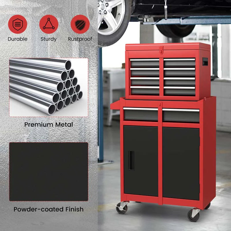 2 In 1 Rolling Tool Chest 5 Drawer Tool Storage Cabinet With Wheels Adjustable Shelf Tool Box Organizer For Garage Warehouse Workshop - Durable Tools For Home Projects