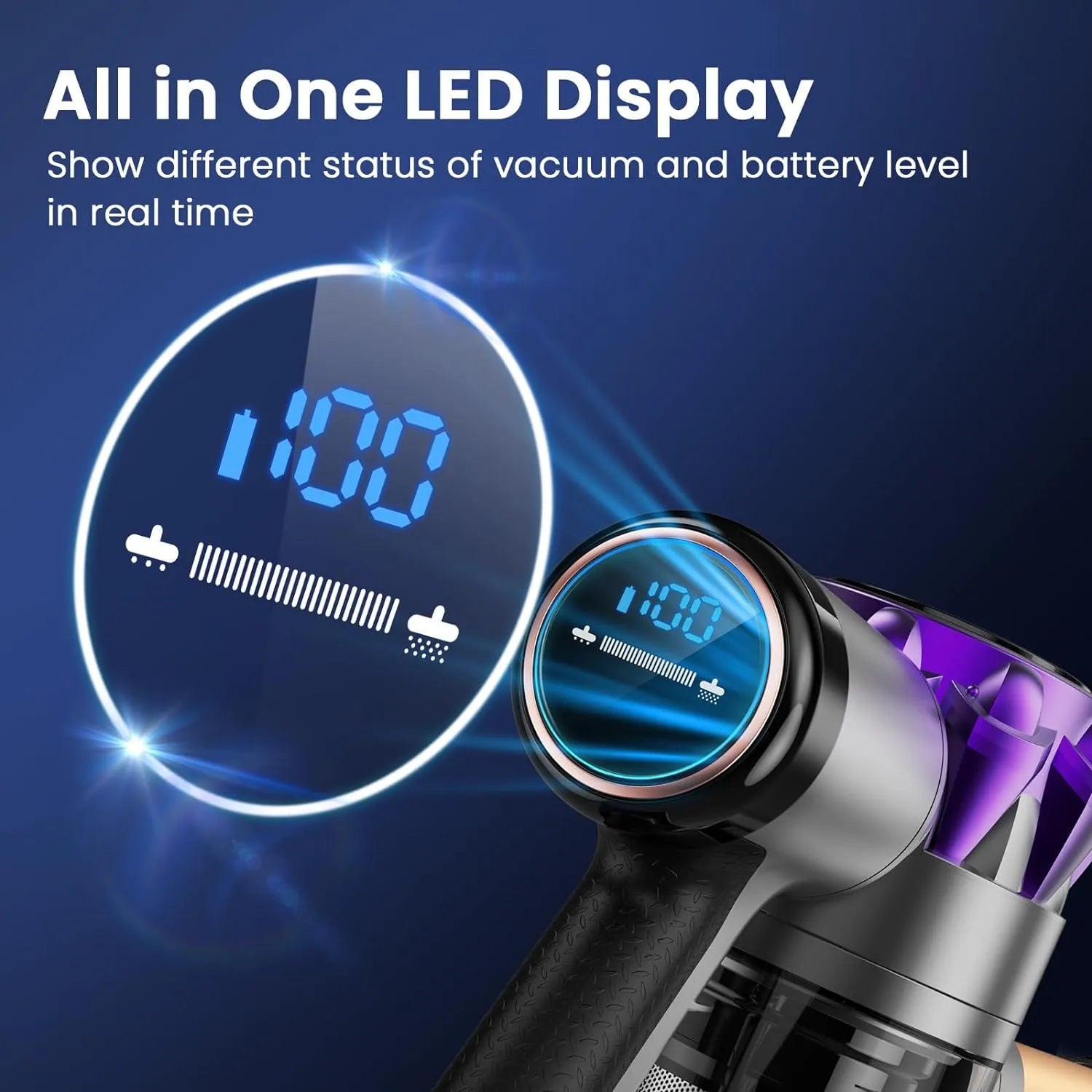 Cordless Vacuum Cleaner, 300W 30Kpa Powerful Stick Vacuum with LED Display, Rechargeable Cordless Vacuum Max 55Min Runtime, Free Standing