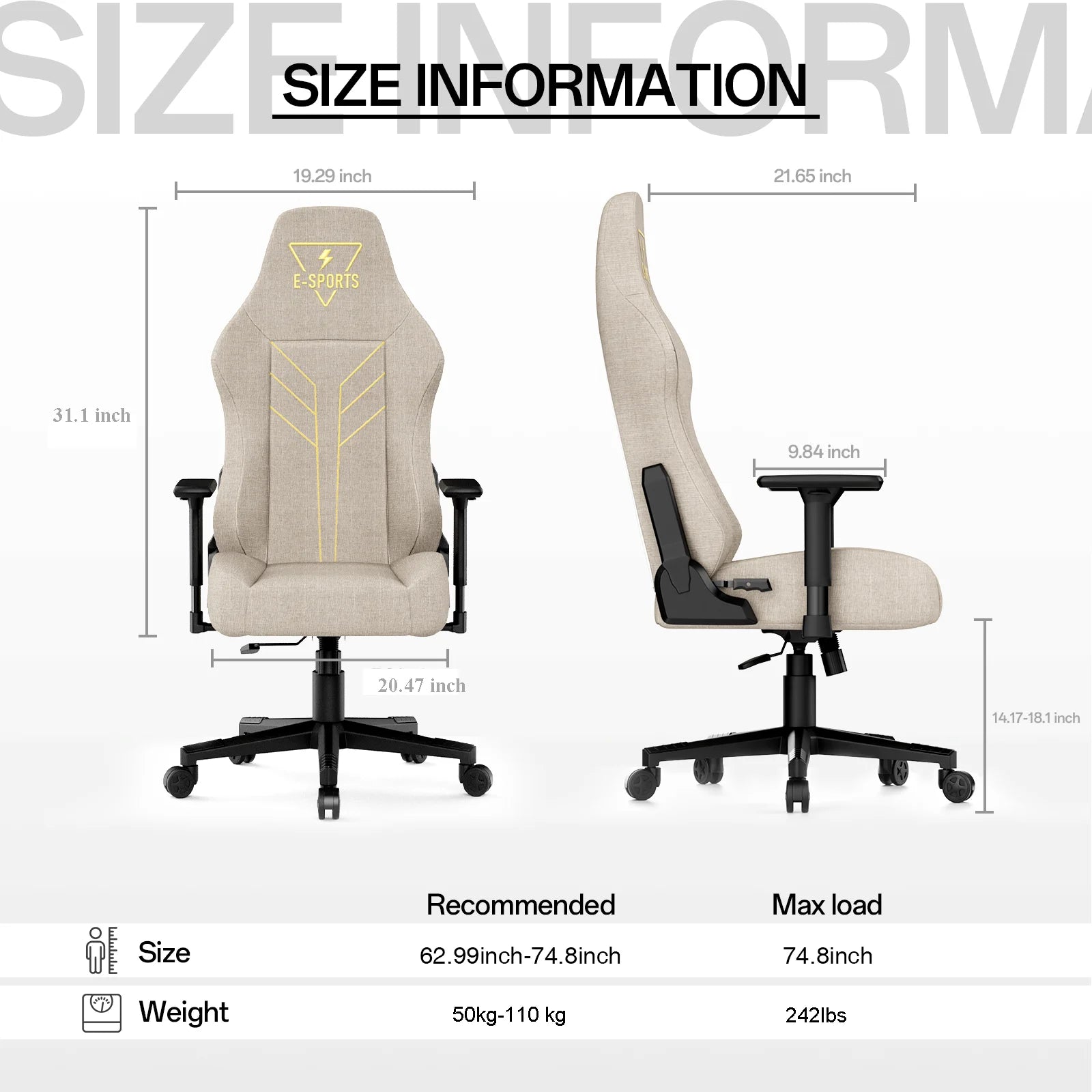 Bigzzia Gaming Chair, High Back Ergonomic Computer Chair with 3D Armrests for Adult, Height Adjustable Game Chair with 360?? Swivel Seat, Beige