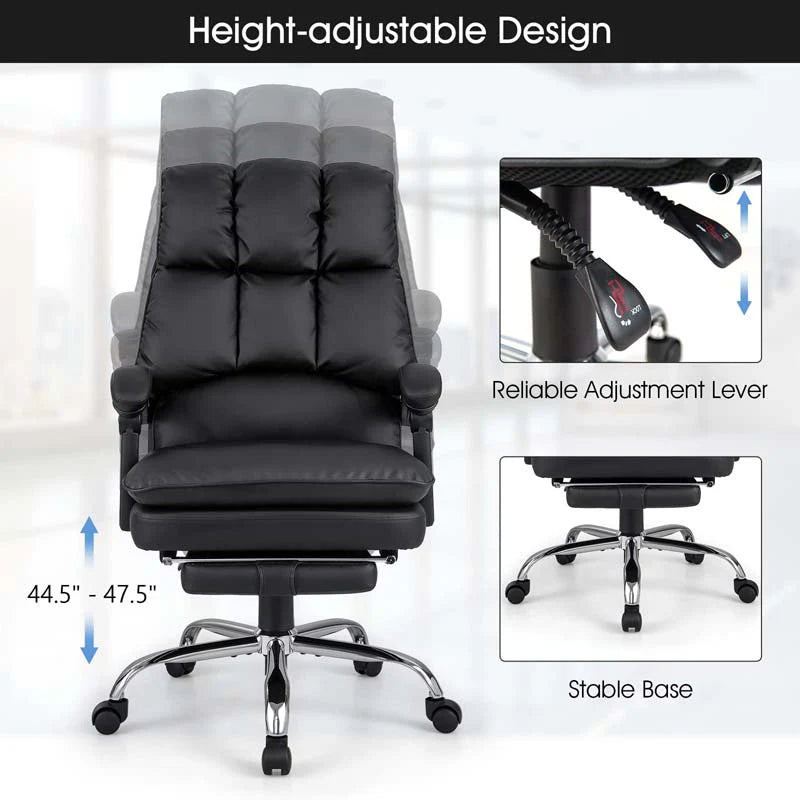 Adjustable Executive Office Reclining Chair With Retractable Footrest 330 Lbs Pu Leather Swivel Computer Desk Chair For Office Home - Comfortable And Ergonomic Design