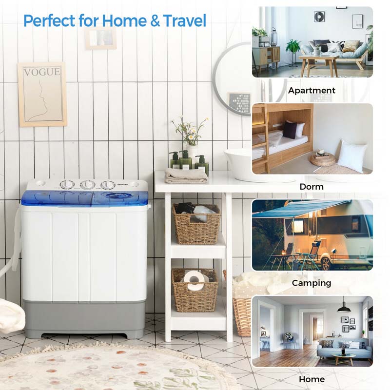 22 Lbs 2 In 1 Portable Washing Machine With Drain Pump Twin Tub Top Load Washer Dryer Combo For Rv Apartment