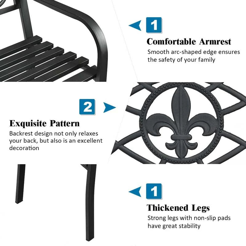 50Quot Weatherproof Outdoor Patio Bench With Pattern Backrest Heavy Duty Metal Park Bench For Garden Backyard Porch