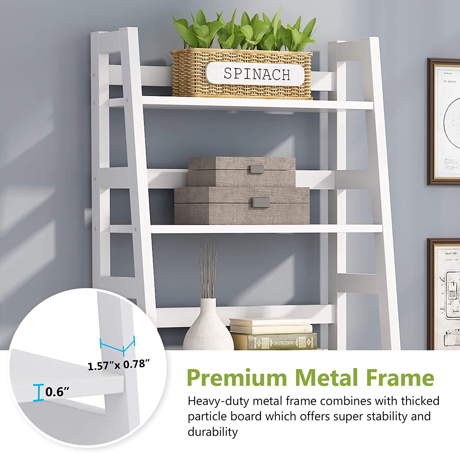 5 Tier Ladder Bookshelf Bookcase, 5 Shelf Ladder Shelves for Living Room Home Office