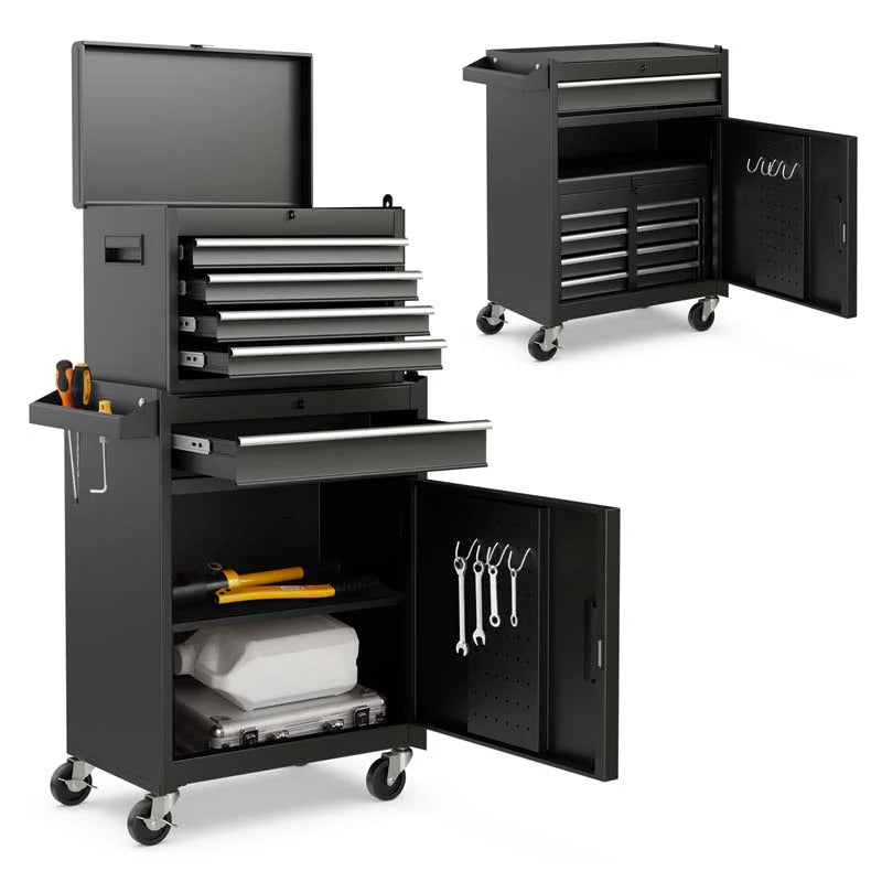 2 In 1 Rolling Tool Chest 5 Drawer Tool Storage Cabinet With Wheels Adjustable Shelf Tool Box Organizer For Garage Warehouse Workshop - Durable Tools For Home Projects