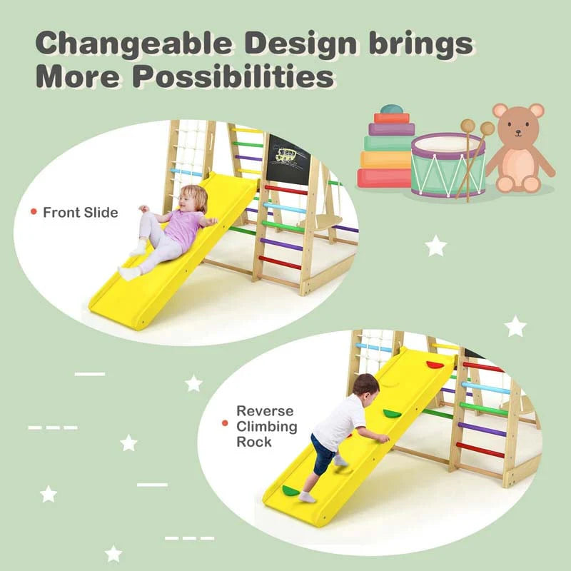 8 In 1 Wooden Climbing Toys For Toddlers Kids Indoor Playground Jungle Gym Climber Playset With Slide