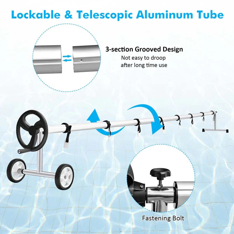 18 Ft Solar Pool Cover Reel Set With Hand Crank Amp Wheels Aluminum Solar Swimming Inground Cover Blanket Reel Roller - High Quality Set For Everyday Use