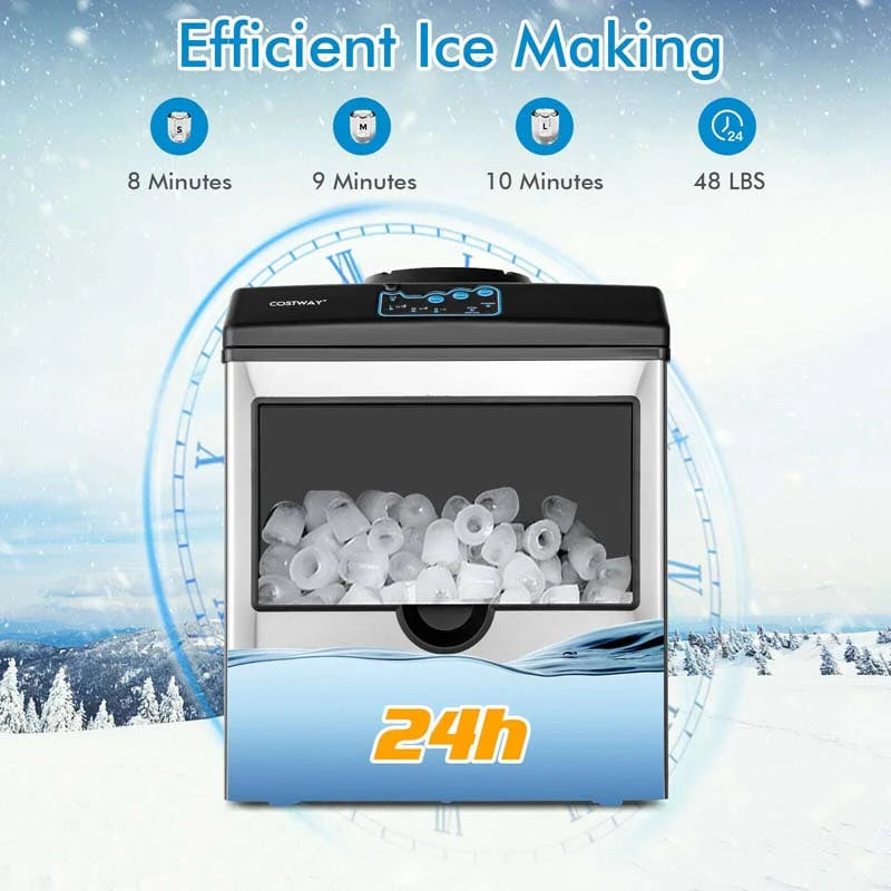 48Lbs24H 2 In 1 Stainless Steel Countertop Ice Maker Machine With Chilled Water Dispenser Amp 5Lbs Ice Storage Basket