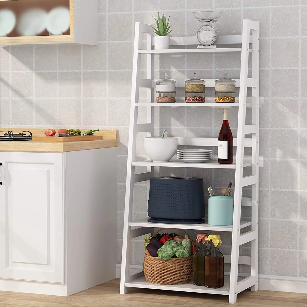 5 Tier Ladder Bookshelf Bookcase, 5 Shelf Ladder Shelves for Living Room Home Office