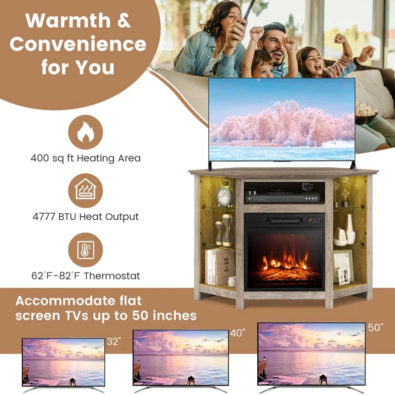 Modern Corner Fireplace Tv Stand With Led Lights For Tvs Up To 50Quot Entertainment Center With Electric Fireplace Amp App Control