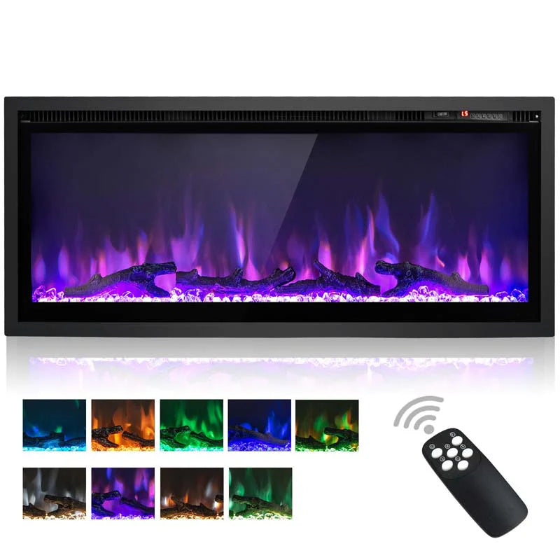 360390394203903950Quot Wide Electric Fireplace Recessedwall Mountedfreestanding 750W1500W Linear Fireplace Heater Insert With 9 Flame Color