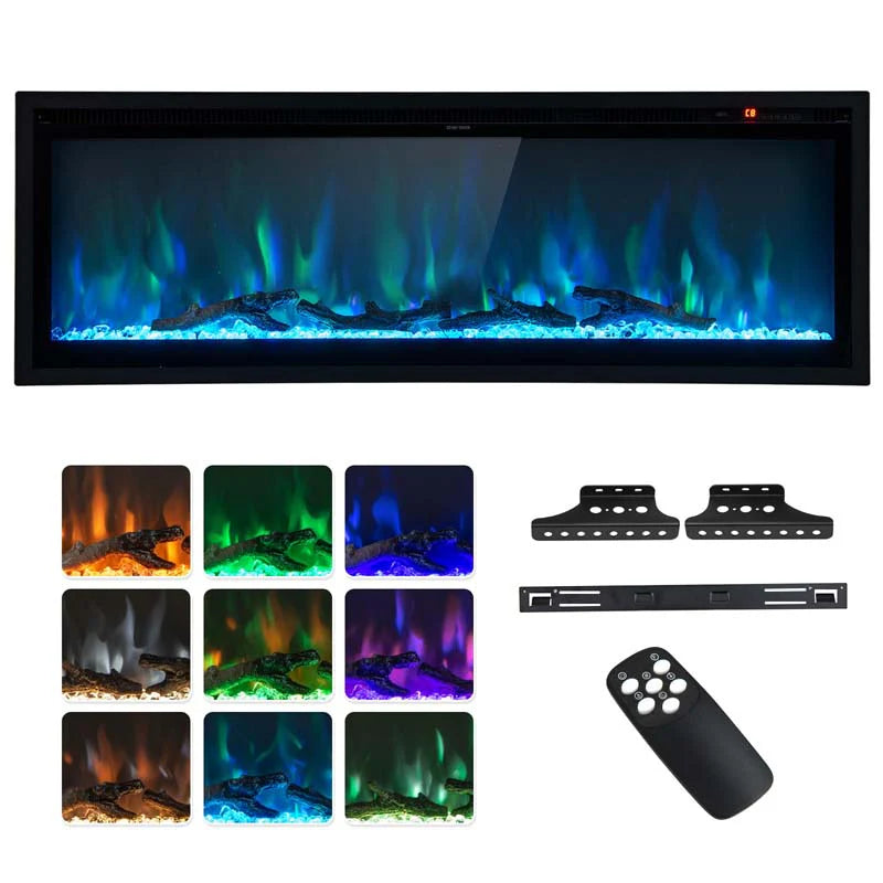 360390394203903950Quot Wide Electric Fireplace Recessedwall Mountedfreestanding 750W1500W Linear Fireplace Heater Insert With 9 Flame Color
