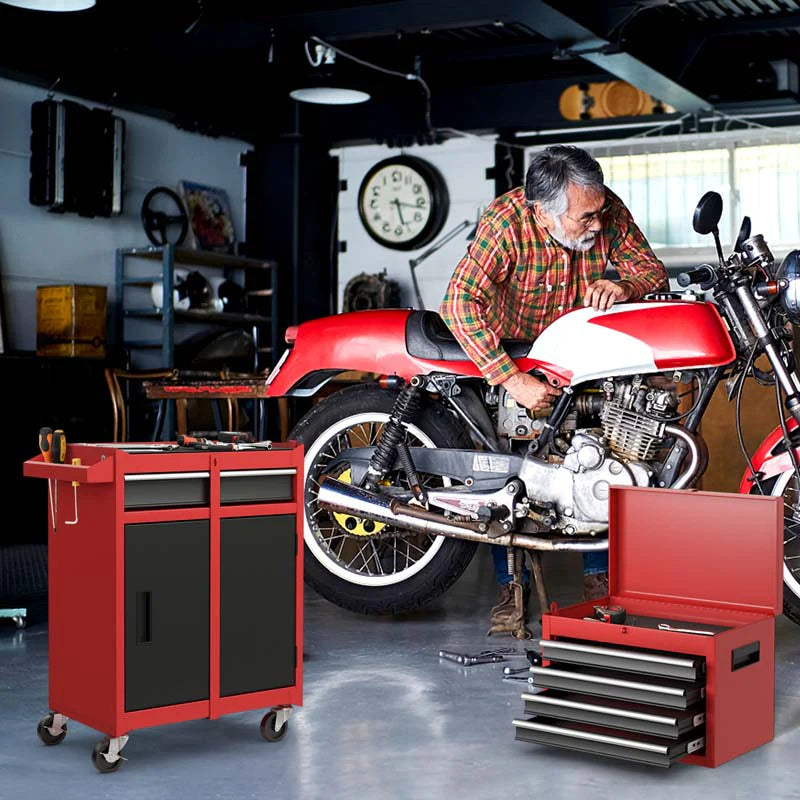 2 In 1 Rolling Tool Chest 5 Drawer Tool Storage Cabinet With Wheels Adjustable Shelf Tool Box Organizer For Garage Warehouse Workshop - Durable Tools For Home Projects