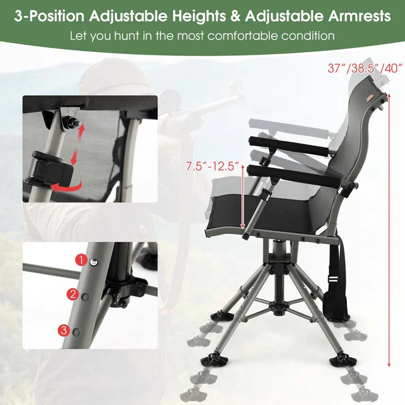 360 Degree Silent Swivel Blind Chair With 4 Adjustable Legs Portable Folding Hunting Chairs For Blinds Fishing Camping - Comfortable And Ergonomic Design