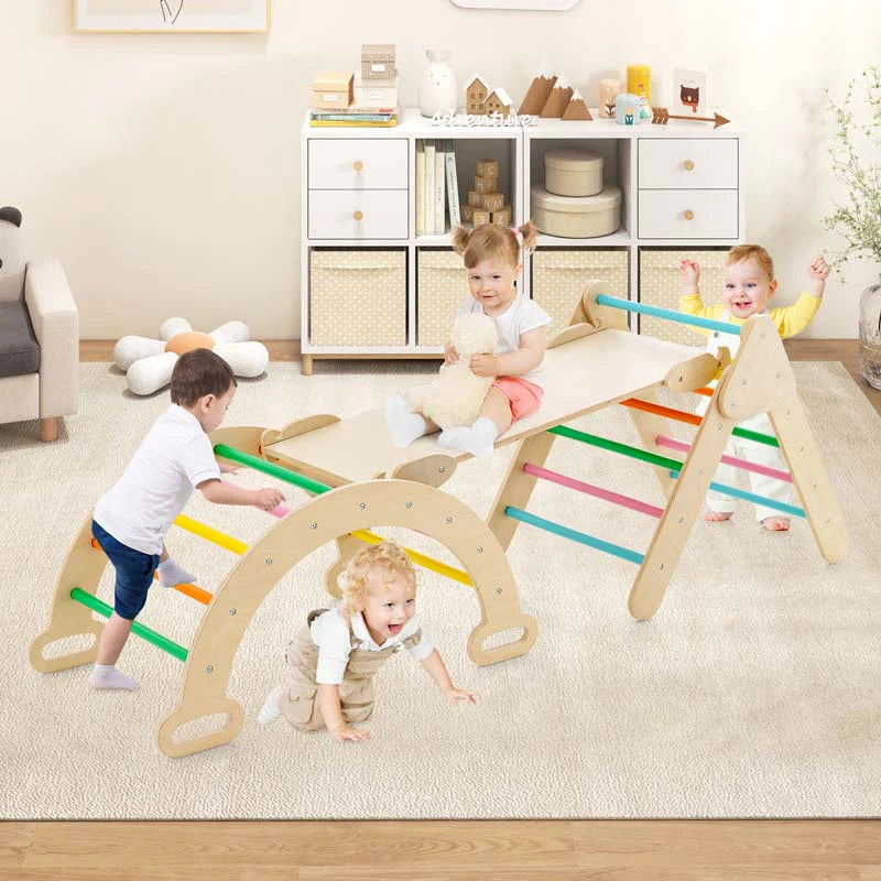 5 In 1 Montessori Wooden Climbing Toys For Toddlers Arch Climber Ladder With Sliding Ramp Kids Triangle Climber Play Gym Set - High Quality Set For Everyday Use