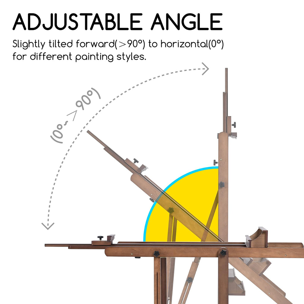MEEDEN Extra Large H-Frame Studio Easel - Solid Beech Wooden Artist Professional Heavy-Duty Easel, Painting Art Easel Stand with 4 Premium Locking Silent Caster Wheels, Hold Max 82", Walnut