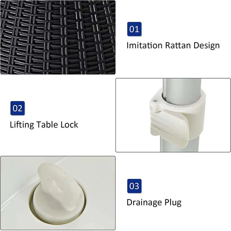 3 In 1 Rattan Outdoor Patio Bar Side Table With Ice Bucket 8 Gallon Ice Cooler Wine Cocktail Table For Deck Pool Party