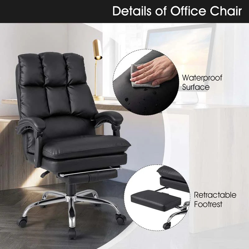 Adjustable Executive Office Reclining Chair With Retractable Footrest 330 Lbs Pu Leather Swivel Computer Desk Chair For Office Home - Comfortable And Ergonomic Design