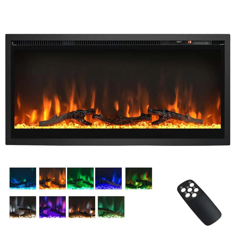 360390394203903950Quot Wide Electric Fireplace Recessedwall Mountedfreestanding 750W1500W Linear Fireplace Heater Insert With 9 Flame Color