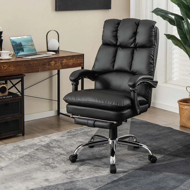 Adjustable Executive Office Reclining Chair With Retractable Footrest 330 Lbs Pu Leather Swivel Computer Desk Chair For Office Home - Comfortable And Ergonomic Design