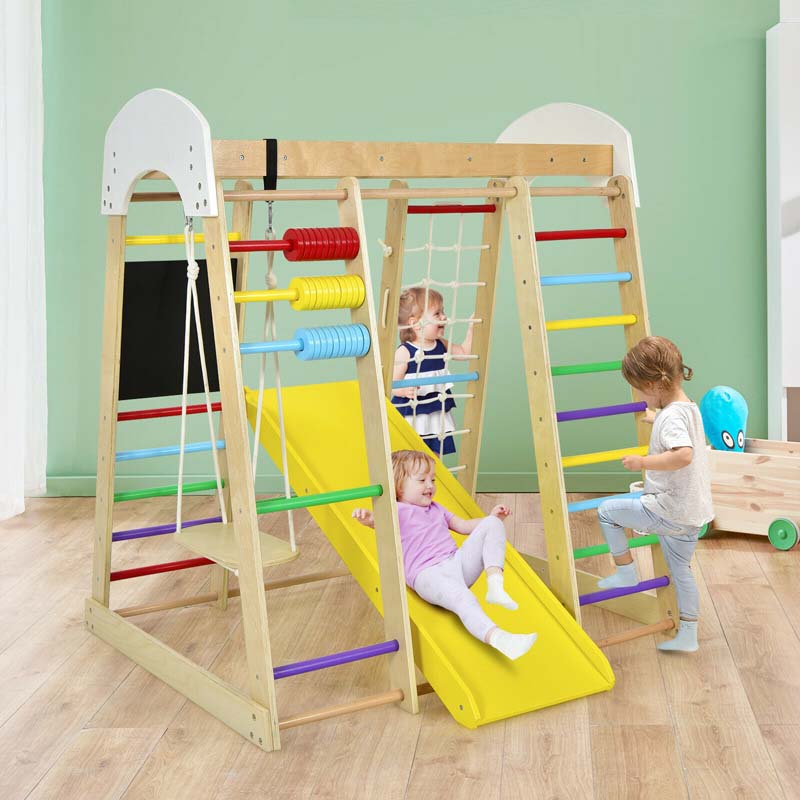 8 In 1 Wooden Climbing Toys For Toddlers Kids Indoor Playground Jungle Gym Climber Playset With Slide