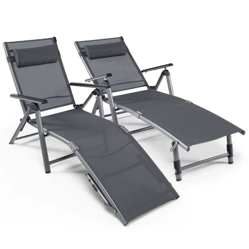 Folding Aluminum Chaise Lounge Chair With Quick Drying Fabric 8 Position Outdoor Lounge Recliner - Comfortable And Ergonomic Design