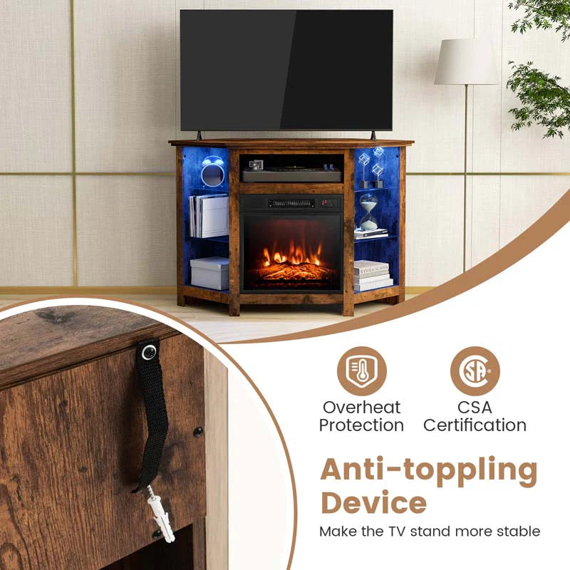 Modern Corner Fireplace Tv Stand With Led Lights For Tvs Up To 50Quot Entertainment Center With Electric Fireplace Amp App Control