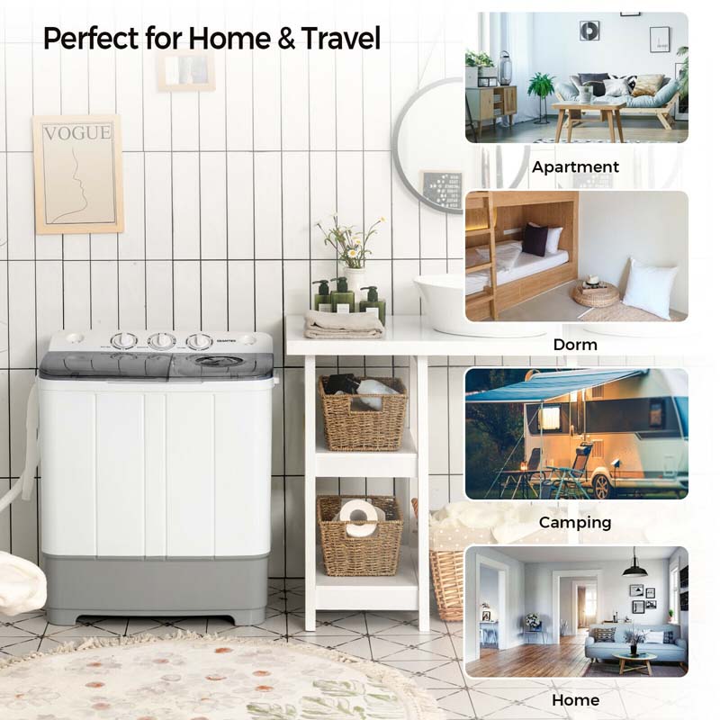 22 Lbs 2 In 1 Portable Washing Machine With Drain Pump Twin Tub Top Load Washer Dryer Combo For Rv Apartment